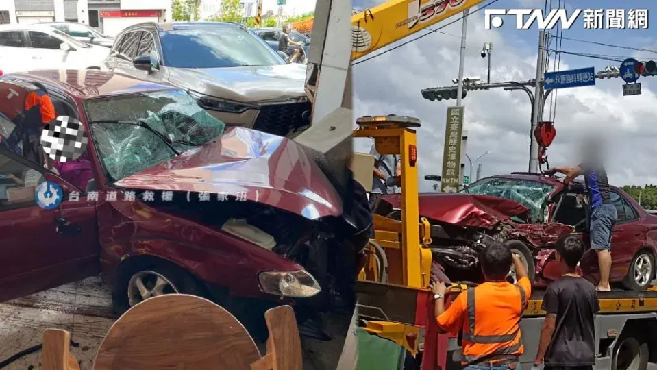 汽車失控高速撞機車 台南嚴重連環車禍８車撞一團